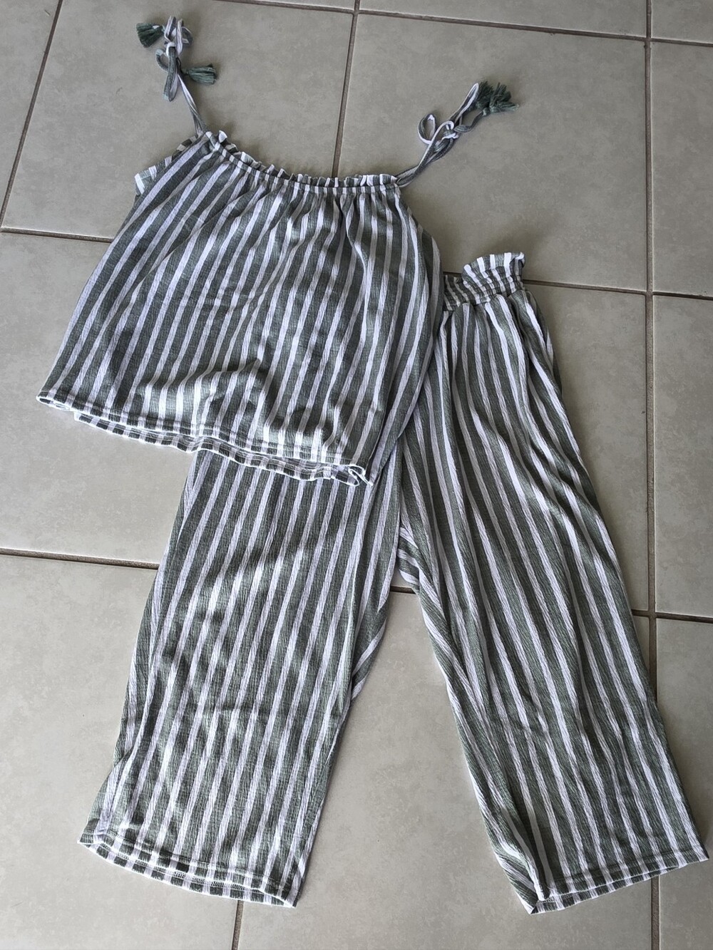Laura Ashley Striped Green & White Two-Piece Lounge Set